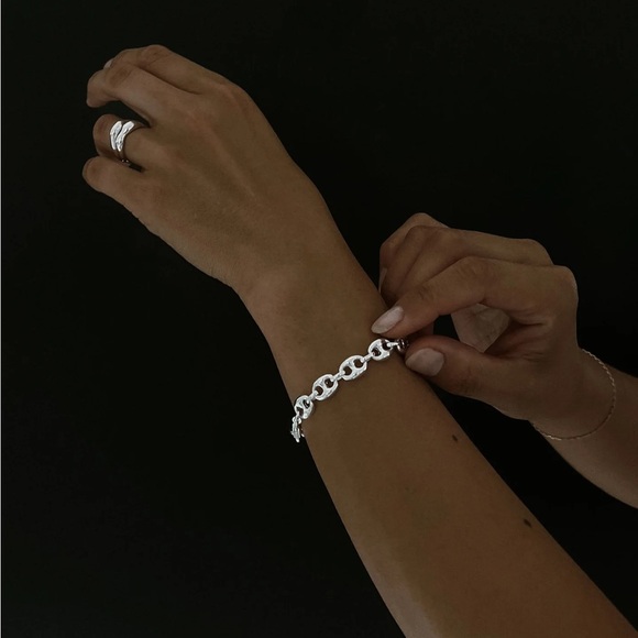 New! Sterling Silver Puffed Mariner Chain Bracelet - Picture 1 of 11